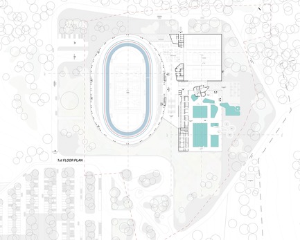 Press kit | 1018-07 - Press release | Metaform and Mecanoo Win the International Competition to Design the First Velodrome in Luxembourg - Metaform architects - Competition - 1st Floor Plan - Photo credit: Metaform