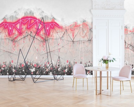 Press kit | 3279-04 - Press release | FEATHR & Artist Lee Herring Collaborate On New Wallpaper Collection - FEATHR - Residential Interior Design - Neon Bunting in Soho Pink - Photo credit: <br class="">PinkyWinky/Shutterstock/Lee Herring<br><br>