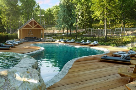 Press kit | 1867-04 - Press release | Official Launch of Arborescence, a New Mountain Condo Development in Bromont - KnightsBridge - Residential Architecture - Heated pool and hot tub - Photo credit: KnightsBridge