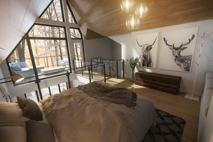 Press kit | 1867-04 - Press release | Official Launch of Arborescence, a New Mountain Condo Development in Bromont - KnightsBridge - Residential Architecture - Mezzanine-level bedroom <br> - Photo credit: KnightsBridge