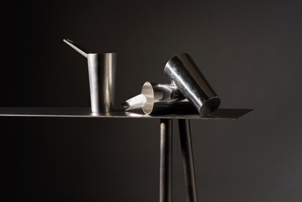 Press kit | 2757-06 - Press release | UMÉ Studio Unveils New Limited Edition Items - UMÉ STUDIO - Product - Sake Tampo Silver Cups resting on the Paper Table.  - Photo credit: William Boice