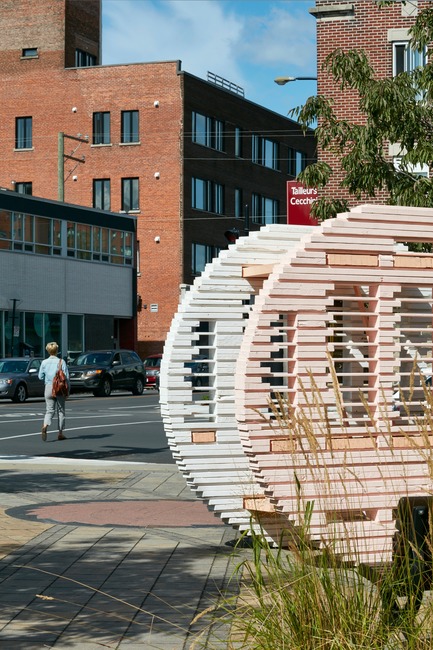 9 Unusual Moments Press kit | 1102-04 - Press release | 9 Unusual Moments - Architecturama - Landscape Architecture - 6 — BLANK PAGE<br>Two ephemeral urban furniture that serves as creation and meeting spaces between artists and residents<br><br>Official programming for the 375th anniversary of Montreal<br>---<br>location : Montreal (Qc) 2017<br>client : Regroupement Arts+Culture Rosemont – La Petite-Patrie<br> - Photo credit: James Brittain Photography