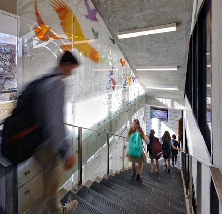 Press kit | 2681-01 - Press release | The Greenwood College School Expansion - Montgomery Sisam Architects Inc. - Institutional Architecture - Feature Stair - Photo credit: Peter Legris