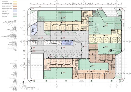 Press kit | 3042-01 - Press release | Tehran Educational Complex for Students with Special Needs - Arezou Zaredar - Competition - Tehran Educational Complex for Students with Special Needs - Ground Floor Plan - Photo credit: Arezou Zaredar