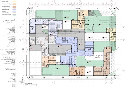 Press kit | 3042-01 - Press release | Tehran Educational Complex for Students with Special Needs - Arezou Zaredar - Competition - Tehran Educational Complex for Students with Special Needs - First Floor Plan - Photo credit: Arezou Zaredar