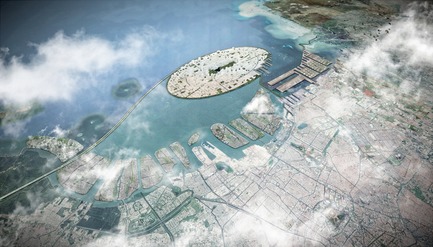 Press kit | 2560-02 - Press release | A 58 km2 Visionary Master Plan, Jakarta Jaya: the Green Manhattan, Wins a WAFX Prize - SHAU - Urban Design -         Aerial view of the Jakarta Bay showing Jakarta Jaya: the Green Manhattan and the city of Jakarta  - Photo credit: @shauarchitects