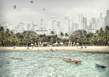 Press kit | 2560-02 - Press release | A 58 km2 Visionary Master Plan, Jakarta Jaya: the Green Manhattan, Wins a WAFX Prize - SHAU - Urban Design -         New tourism: a juxtaposition of white sandy beach with vertical green city - Photo credit: @shauarchitects