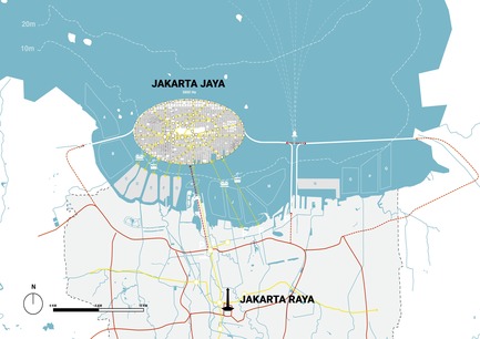 Press kit | 2560-02 - Press release | A 58 km2 Visionary Master Plan, Jakarta Jaya: the Green Manhattan, Wins a WAFX Prize - SHAU - Urban Design -         Connectivity map of Jakarta Jaya: the Green Manhattan and Jakarta Raya: the old city - Photo credit: @shauarchitects