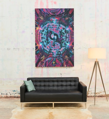 Press kit | 2796-01 - Press release | Big Naked Wall Creates New Art Category with Backlit Frames - Big Naked Wall - Art - Titled "Genesis" by Zouassi, this artwork displays the larger size artwork that Big Naked Wall focuses on (48" x 72). It is also used to show the contrast between a light and dark setting (see next picture).&nbsp; - Photo credit: Big Naked Wall
