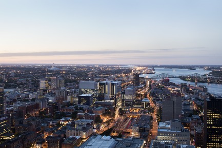 Press kit | 1387-03 - Press release | The New CHUM, Largest Healthcare Construction Project in North America, Opens its Doors - CannonDesign + NEUF architect(e)s - Institutional Architecture - West City skyline at dusk - Photo credit: Adrien Williams