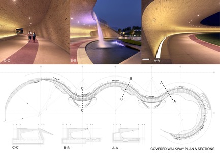 Press kit | 2404-02 - Press release | Oxygen Park, Education City, Doha - Qatar Foundation, AECOM - Institutional Architecture - Covered Walkway Plan and Sections - Photo credit: AECOM