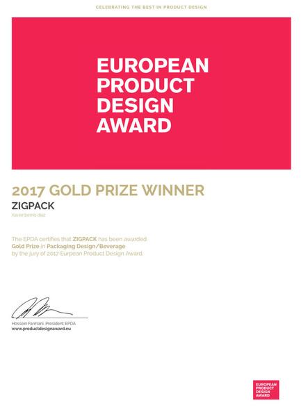 Press kit | 2455-01 - Press release | ZIGPACK - Xavier Bernis - Graphic Design - Photo credit: ePDA GOLD PRIZE WINNER