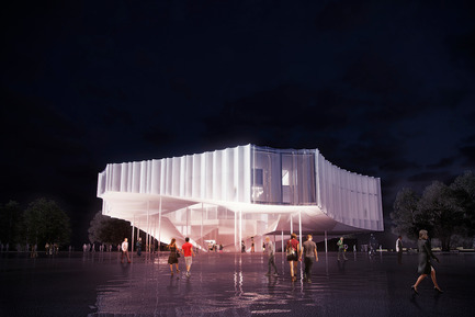 Circus Conservatory Press kit | 2528-01 - Press release | Circus Conservatory - Howeler + Yoon Architecture - Institutional Architecture - Perspective - Exterior Night - Photo credit: Courtesy of Höweler + Yoon Architecture