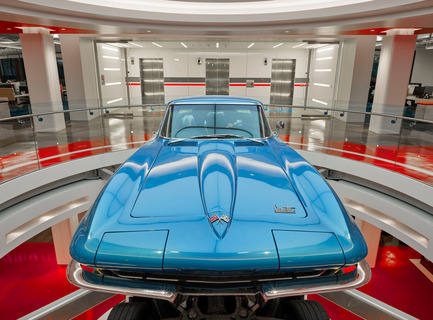 Press kit | 2222-02 - Press release | Award winner of the 2016 International Space Design Award IDEA-TOPS for "The Best Office Design Award" - M+M Creative Studio - Commercial Interior Design - Edmunds - 2nd floor lobby - 1966 Corvette StingRay - Photo credit: Benny Chan @Fotoworks