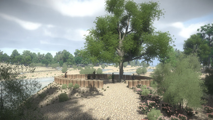 Press kit | 2230-01 - Press release | A new Landscape for the New Hydropower Plant Hagneck in Switzerland - Raymond Vogel Landschaften AG - Landscape Architecture -    Film still rendering of a terrace to enjoy the view into the new floodplains.<br>    - Photo credit:    	 		 		 	 	 		 			 				 					Raymond Vogel Landschaften AG, Zürich  				 