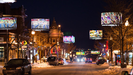 Press kit | 621-19 - Press release | Giant Lampshades Create Spectacular Urban Lighting in Quebec City - Lightemotion - Lighting Design - Avenue Cartier - Quebec City  - Photo credit: Patrick mevel photographe