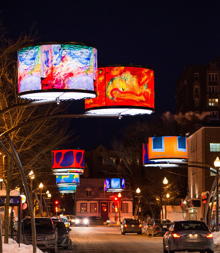 Press kit | 621-19 - Press release | Giant Lampshades Create Spectacular Urban Lighting in Quebec City - Lightemotion - Lighting Design - Avenue Cartier - Quebec City  - Photo credit: Patrick mevel photographe