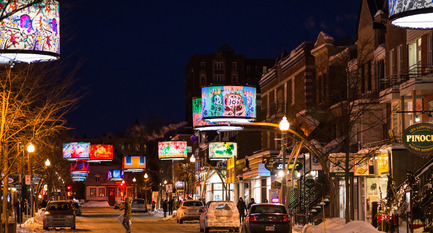 Press kit | 621-19 - Press release | Giant Lampshades Create Spectacular Urban Lighting in Quebec City - Lightemotion - Lighting Design - Avenue Cartier - Quebec City  - Photo credit: Patrick mevel photographe