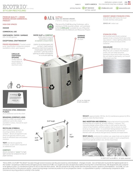 Press kit | 2707-01 - Press release | EcoTrio® Commercial Recycling Bins - EcoTrio®, LLC - Industrial Design - Photo credit: Deborah Kang