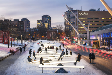 Press kit | 583-16 - Press release | Three Works From The Quartier des Spectacles Will Shine in Five Cities in Europe and North America - Quartier des spectacles Partnership - Event + Exhibition - Impulse, by Lateral Office and CS Design. Place des Festivals, Quartier des spectacles, Montreal - Photo credit: Ulysse Lemerise / OSA images