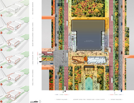 Press kit | 2266-01 - Press release | Pushkinsky International Cinema Hall at Moscow - Revitalization - MetropolitanmomentuM - Institutional Architecture -  Massing Diagrams and Ground Level Floor Plan<br>  - Photo credit: Pablo Osorio<br>