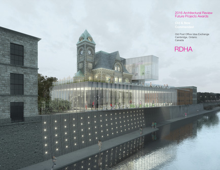 Press kit | 1070-02 - Press release | Old Post Office Idea Exchange - RDH Architects - Institutional Architecture - Rendered View Looking South Along River's Edge  - Photo credit: RDHA