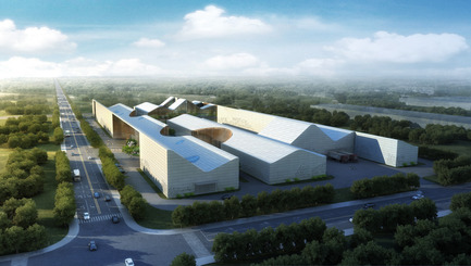 Press kit | 2223-01 - Press release | URBANLOGIC Designs Arts Factory and Innovation Center in Sichuan, China - URBANLOGIC Ltd - Commercial Architecture - Aerial View from North-East - Photo credit: Project Team: Hui Jun Wang, Yuan-Sheng Chen, Florian Pucher, Milan Svatek, Christian Junge