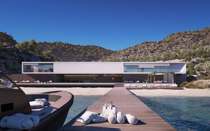 Press kit | 2265-01 - Press release | Superhouse 00/30 - Superhouse Property Group Ltd. - Residential Architecture - Looking down the dock to the private beach and house beyond - Photo credit: The Boundary