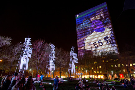 Press kit | 583-10 - Press release | Christie Digital partners with the Urban Digital Laboratory of the Quartier des spectacles - Quartier des spectacles Partnership - Lighting Design - 9 X [MTL] by Gabriel Poirier-Galarneau and Vincent Bilodeau, A production of the QDSP, 2015. - Photo credit:  Martine Doyon-QDSP 