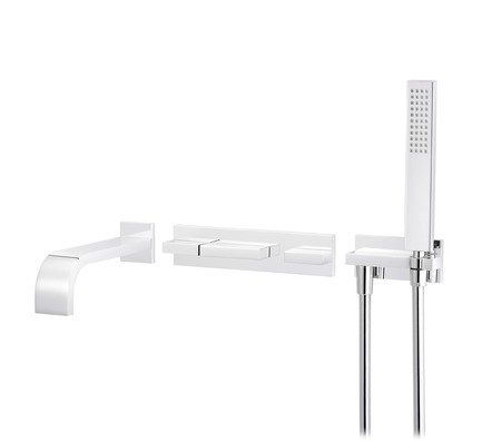 Press kit | 2505-01 - Press release | Innovative Belgian Faucet Design - Co.Studio - Product - Shower set for bath wall mounted<br> - Photo credit: Bernard Gauthier<br>