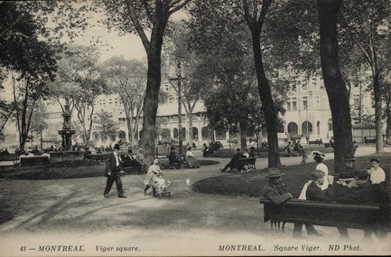 Press kit | 2191-01 - Press release | The Viger Square revitalization: a hybrid landscape grounded in its built and artistic heritage - Ville de Montréal and NIPPAYSAGE - Landscape Architecture -   Viger square, Montreal, QC, about 1907, Neurdein Frères<br>(Théberge block)   - Photo credit: Gift of Mr. Stanley G. Triggs, MP-0000.840.6<br>© McCord Museum