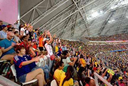 Press kit | 2186-01 - Press release | Singapore National Stadium - Arup Associates - Institutional Architecture -  The energy used to cool the Stadium is 100% offset by renewable energy sources, via PV cells fitted to the roof of adjacent Sports Hub buildings  - Photo credit: Arup Associates