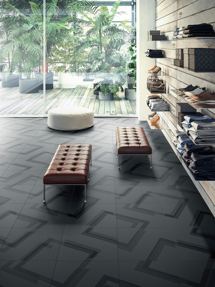 Press kit | 1177-03 - Press release | An incredible maze of ideas and creativity: Labyrinth by Giulio Iacchetti - Ceramiche Refin S.p.A. - Product - Labyrinth Angle Navy 60x60 - Photo credit: Ceramiche Refin S.p.A.