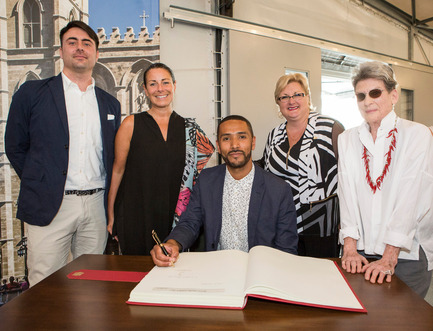 Press kit | 562-71 - Press release | Rainville-Sangaré Receives 2017 Phyllis Lambert Grant - Bureau du design - Ville de Montréal - Industrial Design -  Lambert Rainville, Manon Gauthier, member of the executive committee, responsible for Culture, Heritage, Design, Space for Life, Status of Women, Ville de Montréal, Nicholas Sangaré, Chantal Rossi, Associate councillor, culture, heritage and design, Ville de Montréal, Phyllis Lambert  - Photo credit: Mathieu Rivard