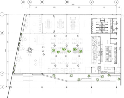 Press kit | 1972-01 - Press release | ‘Vivarium’ - A Tractor Warehouse Turned Restaurant by Hypothesis Won the INSIDE Award 2015 - Hypothesis - Commercial Interior Design - Ground floor plan - Photo credit:  Hypothesis 