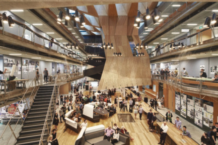 Press kit | 1124-08 - Press release | WIN Awards - Retail & Workspace Interiors Shortlist Announced - World Interiors News - Commercial Interior Design - WIN Awards 2016 - Workspace Interiors Greater Than 10,000 SQM Category: MSD by NADAAA (in collaboration with John Wardle Architects) (USA)<br><br>MSD is a global healthcare leader based in Australia. Their new building embraces the notion of working that favours the acts of doing, making and problem solving in a critical yet collaborative environment. The building incorporates two theatres, a workshop, library, two exhibitions spaces, café, a series of studios and associated academic and professional workspaces with the studio hall.<br><br>‘A very strong scheme; a really holistic and dynamic village of creativity.’ SH <br><br>‘Beautifully presented, conceptually very strong.’ MG   <br><br>‘This project stood out for me for the interesting geometrics of the design which has stamped an exciting narrative on the building.’ FL  <br><br>‘I really enjoyed the story and the materiality of the project. I think the Studio Hall is very strong and dynamic.’ AJ - Photo credit: NADAAA (in collaboration with John Wardle Architects)