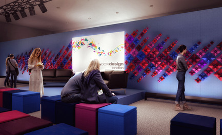 Press kit | 1818-03 - Press release | 100% Design 2015 commissions design features - 100% Design - Event + Exhibition -  Auditorium by Anne Kyyrö Quinn with Camira Fabrics  - Photo credit: Matthew Goodwill