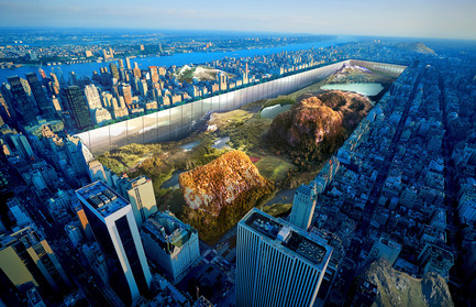 Press kit | 2069-01 - Press release | Winner of 2016 eVolo Skyscraper Competition Reimagines the Future of New York City's Skyline - Jianshi Wu, Yitan Sun - Urban Design -  Aerial Rendering  - Photo credit:   Jianshi Wu, Yitan Sun  