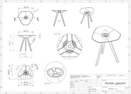 Press kit | 2537-01 - Press release | Triangular - DWD - Dominik Weber Design - Industrial Design - technical drawing, stool - Photo credit: picture by Dominik Weber, 2016