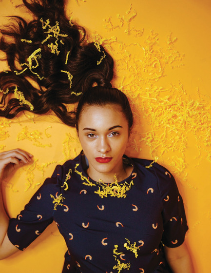 Press kit | 3867-01 - Press release | Sarah Donofrio to Debut New Accessory Collection - One Imaginary Girl - Fashion Design - Shrimps print babydoll dress - Photo credit: Myles Katherine