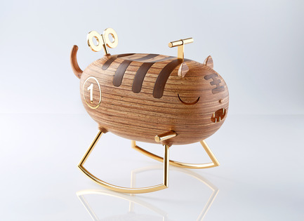 Press kit | 2541-01 - Press release | The Endangered - Trigger Design - Industrial Design - The Endangered: Tiger<br>345(L) X 210(W) X 283(H) mm<br>Recycled Heveatech wood, matte. Chromed gold on aluminum<br>Scent: Zanzibar Mist by AllSense Scent Lab - Photo credit: Cause & Effect Studio