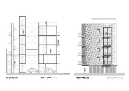 Press kit | 1825-01 - Press release | Just Be Apartments - Arqmov Workshop - Residential Architecture -  Section & Main Façade  - Photo credit: arqmov workshop