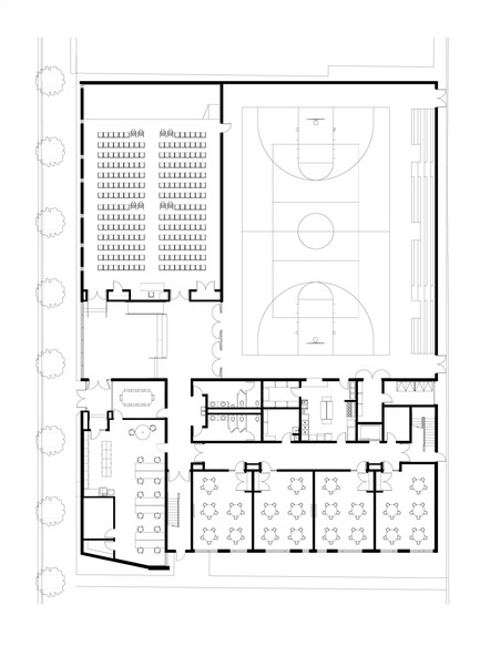 Team A receives AIA Chicago Distinguished Building Award for By The Hand Club For Kids Press kit | 1999-01 - Press release | Team A receives AIA Chicago Distinguished Building Award for By The Hand Club For Kids - Team A - Institutional Architecture - First Floor Plan - Photo credit: TEAM A