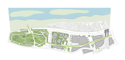 Press kit | 1680-01 - Press release | Conran and Partners completes 20 hectare urban regeneration project - Conran and Partners - Commercial Architecture - Diagram highlighting the green link connecting Futako-tamagawa-eki station to Futakotamagawa Park - Photo credit: Conran and Partners