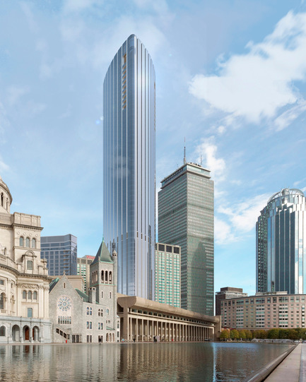 Press kit | 1204-03 - Press release | Boston’s Tallest Residential Building, Designed by Pei Cobb Freed & Partners, Breaks Ground - Pei Cobb Freed & Partners - Residential Architecture - View from Christian Science Plaza - Photo credit:  Pei Cobb Freed & Partners, Cambridge Seven Associates 