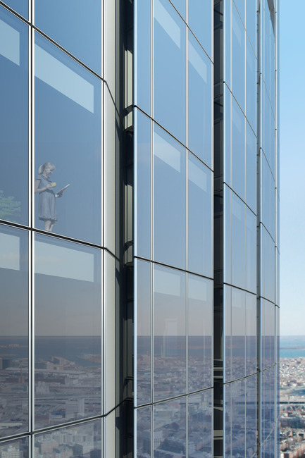 Press kit | 1204-03 - Press release | Boston’s Tallest Residential Building, Designed by Pei Cobb Freed & Partners, Breaks Ground - Pei Cobb Freed & Partners - Residential Architecture -  Glass-screened incisions at residential floors  - Photo credit:   Pei Cobb Freed & Partners, Cambridge Seven Associates  