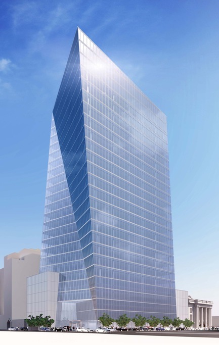 Press kit | 1204-02 - Press release | Pei Cobb Freed & Partners Designs an Iconic Tower for Downtown Sacramento - Pei Cobb Freed & Partners - Commercial Architecture - Sloping north and south facades give the building a distinctive profile. - Photo credit: Pei Cobb Freed & Partners