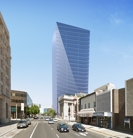 Press kit | 1204-02 - Press release | Pei Cobb Freed & Partners Designs an Iconic Tower for Downtown Sacramento - Pei Cobb Freed & Partners - Commercial Architecture - View looking west along J Street - Photo credit: Pei Cobb Freed & Partners