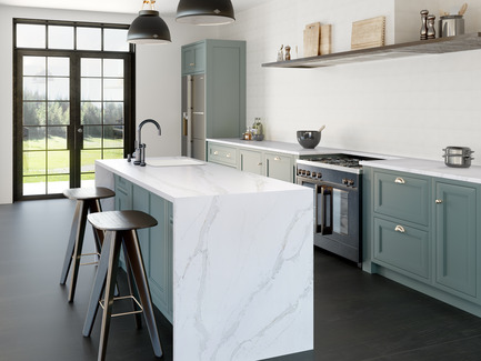 Press kit | 2349-01 - Press release | Silestone Unveils Eternal Collection with new N-Boost Technology - Cosentino - Product - Eternal Calacatta Gold captures the essence of Calacatta marble and features large grey veins with a touch of elegant gold.<br>   - Photo credit: Cosentino