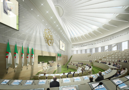 Press kit | 1188-03 - Press release | New Algerian Parliament - Bureau Architecture Méditerranée - Institutional Architecture - Nation Council - Senate of the Republic of Algeria<br>View of the chamber<br> - Photo credit: Bureau Architecture Méditerranée